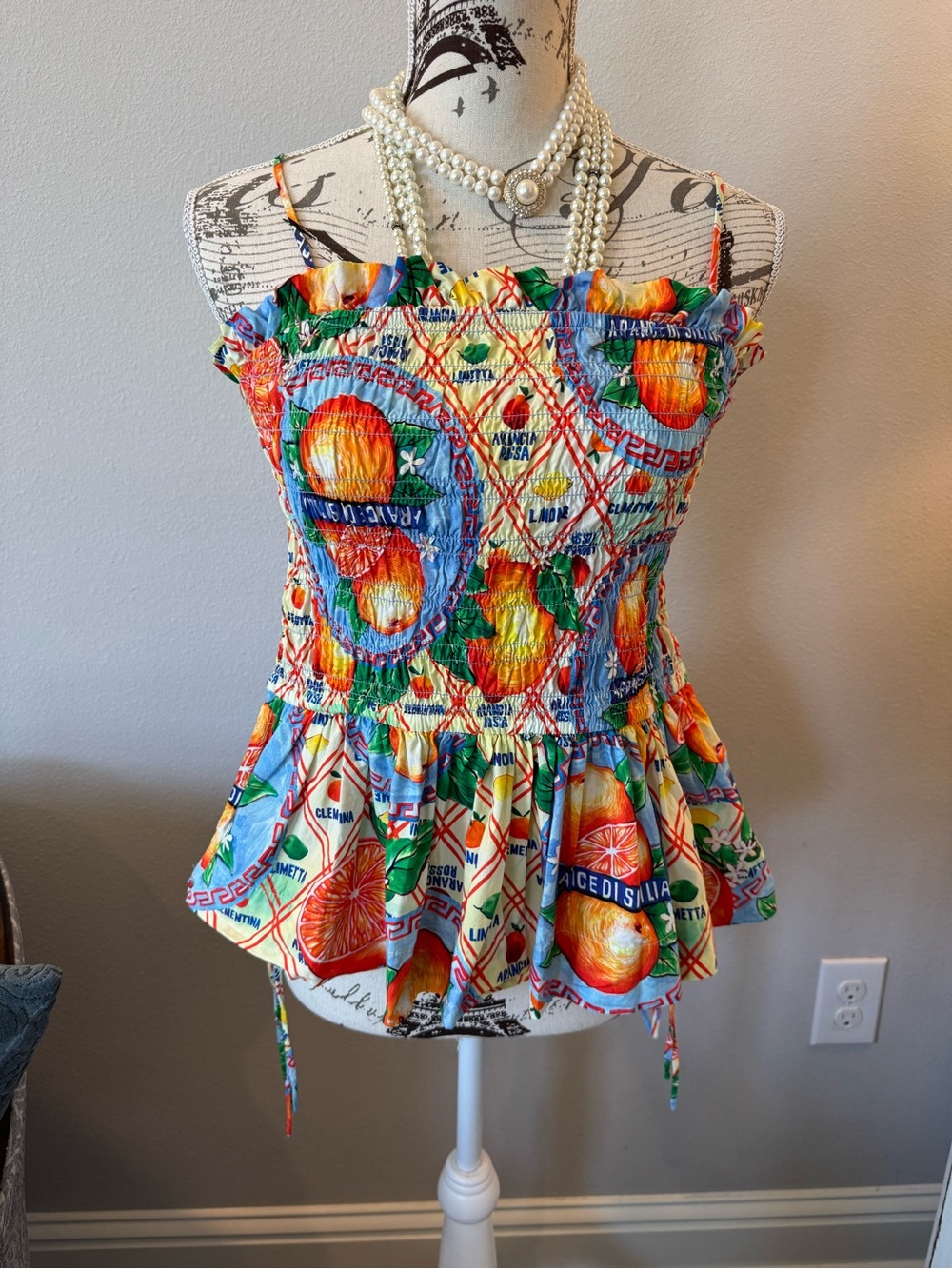 Anthropology Citrus Print Peplum Tank Top - Multicolor